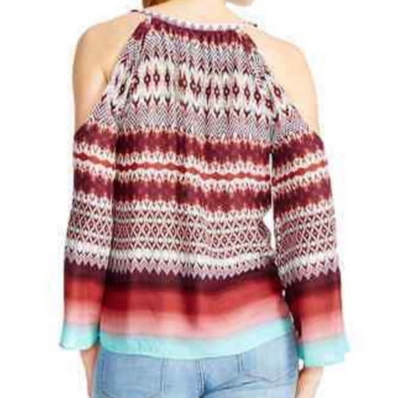 Jessica Simpson Shayna Aztec Sunburst Print Cold Shoulder Peasant Top L - Picture 2 of 11